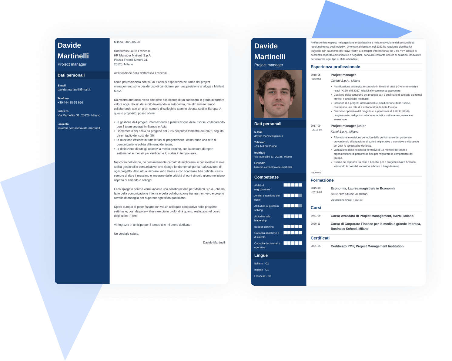 Curriculum e lettera di presentazione abbinata nel CV builder online di Zety