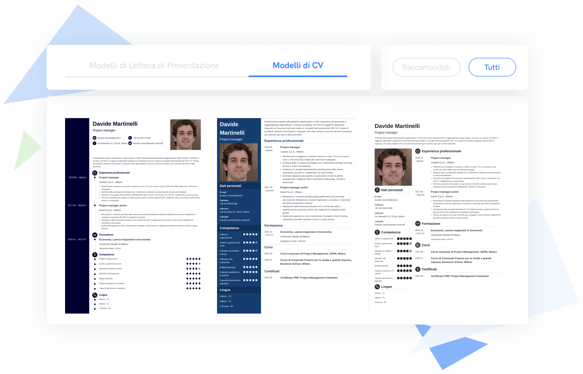 Seleziona il modello nel CV builder online