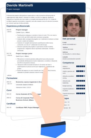 Zety CV editor seleziona il modello di CV