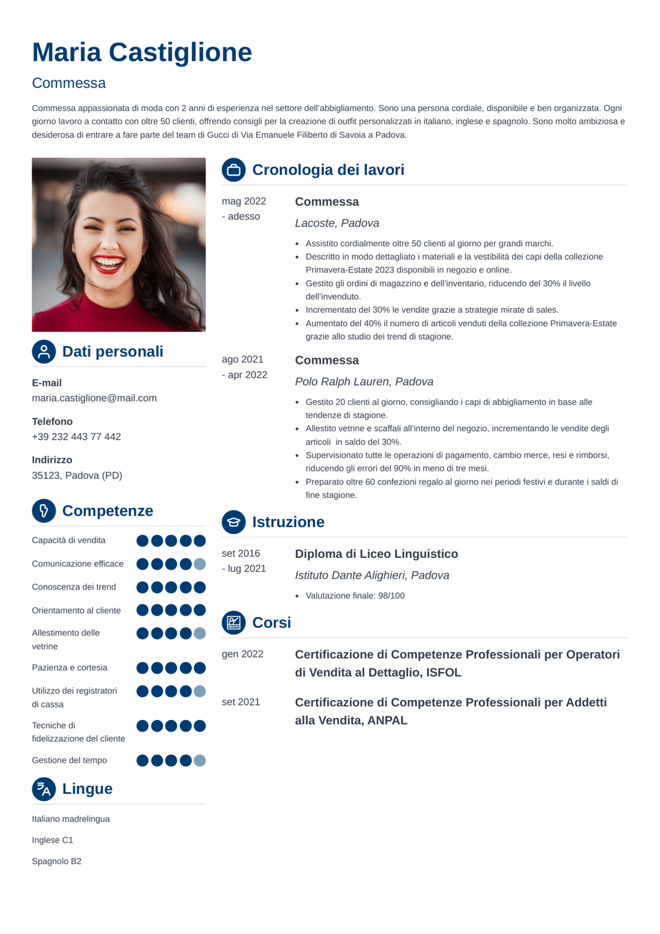 Modello di CV professionale